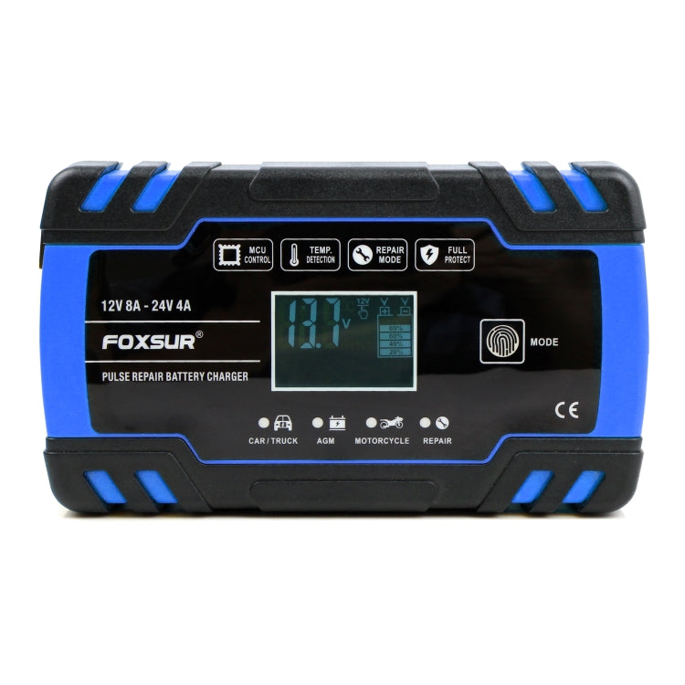 FOXSUR 12V-24V Car Motorcycle Truck Repair Battery Charger AGM Charger, US Plug (Blue), US Plug Blue