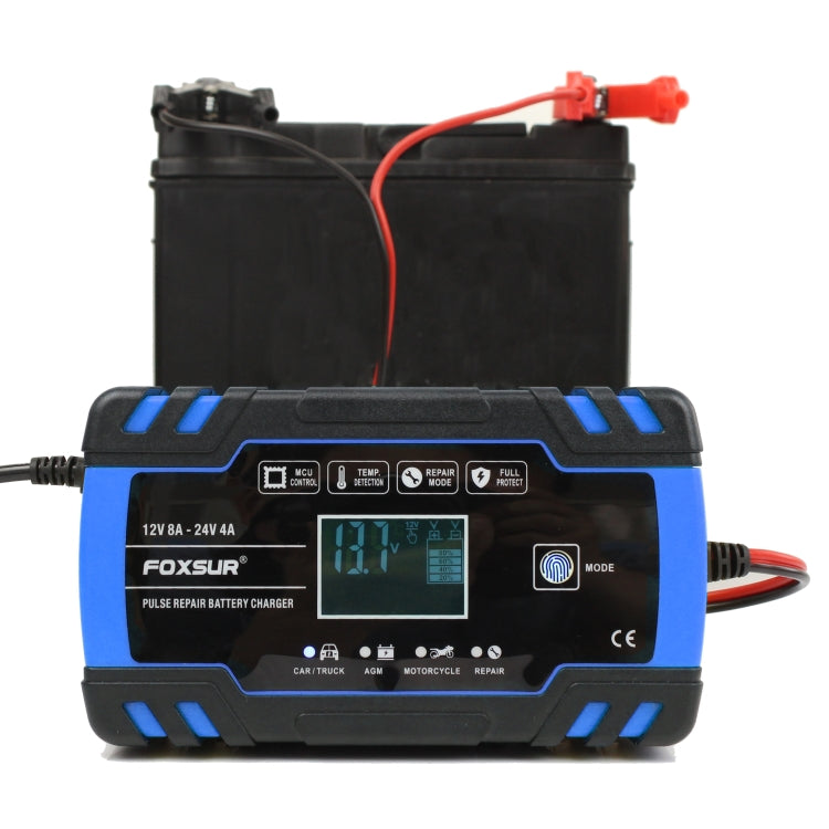 FOXSUR 12V-24V Car Motorcycle Truck Repair Battery Charger AGM Charger, US Plug (Blue), US Plug Blue