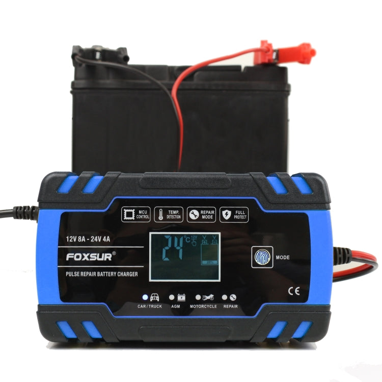 FOXSUR 12V-24V Car Motorcycle Truck Repair Battery Charger AGM Charger, US Plug (Blue), US Plug Blue
