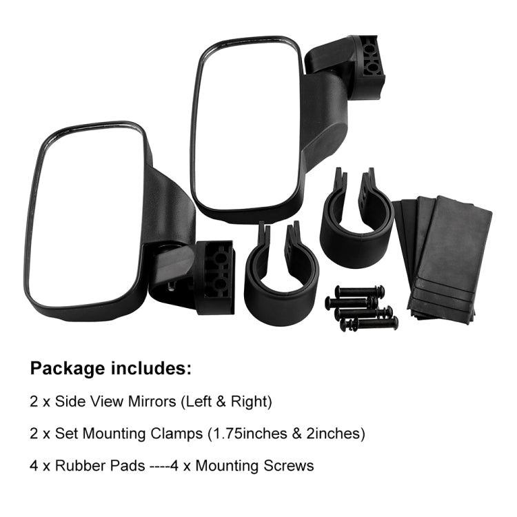 MB-MR016-BK 2 PCS Motorcycle UTV Modified Side View Mirrors for UTV with 1.75 inch and 2 inch Roll Cage, MB-MR016-BK