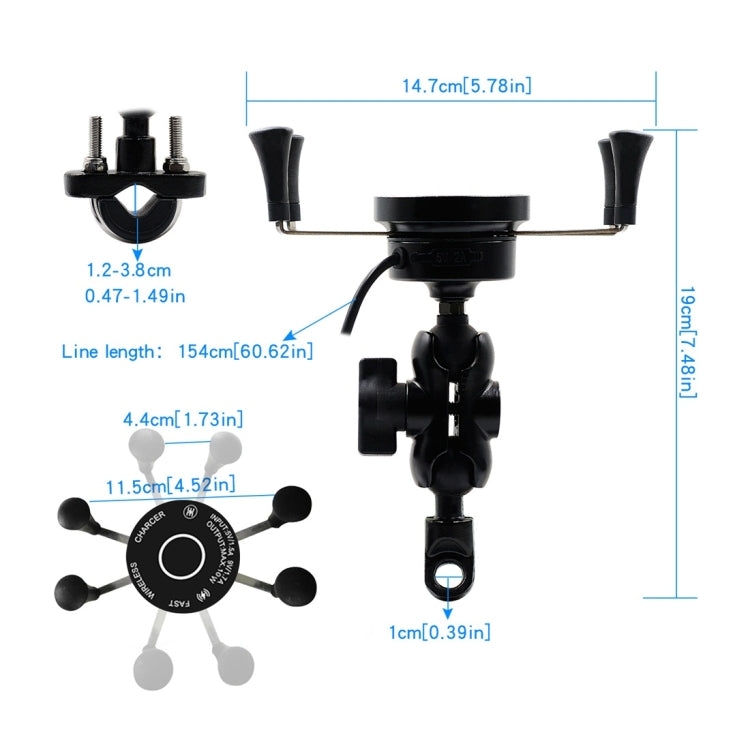 CS-878A1 Multi-function Motorcycle Wireless Wired Aluminum Alloy Mobile Phone Holder Charger, CS-878A1