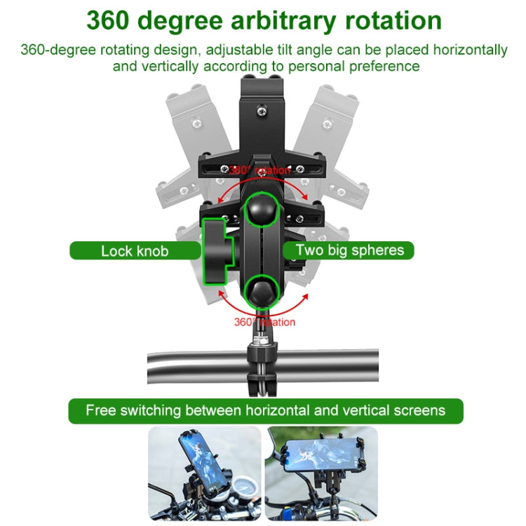 U-shaped Bolt Ball-Head Motorcycle Handlebar Multi-function Eight-jaw Aluminum Phone Navigation Holder Bracket, Width of Phone: 6.5-10.2cm  , U-shaped Bolt