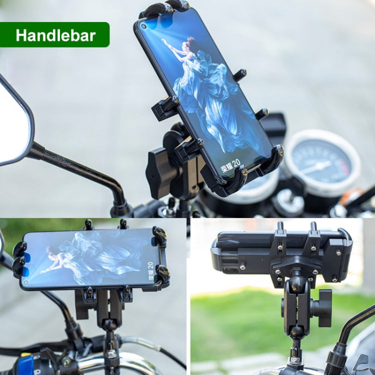 U-shaped Bolt Ball-Head Motorcycle Handlebar Multi-function Eight-jaw Aluminum Phone Navigation Holder Bracket with Anti-theft Knobs, U-shaped Bolt+Anti-theft Knobs