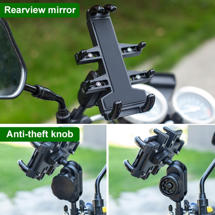 U-shaped Bolt Ball-Head Motorcycle Handlebar Multi-function Eight-jaw Aluminum Phone Navigation Holder Bracket with Anti-theft Knobs, U-shaped Bolt+Anti-theft Knobs