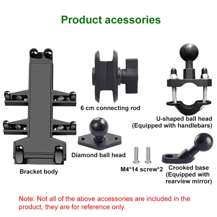 U-shaped Bolt Ball-Head Motorcycle Handlebar Multi-function Eight-jaw Aluminum Phone Navigation Holder Bracket with Anti-theft Knobs, U-shaped Bolt+Anti-theft Knobs