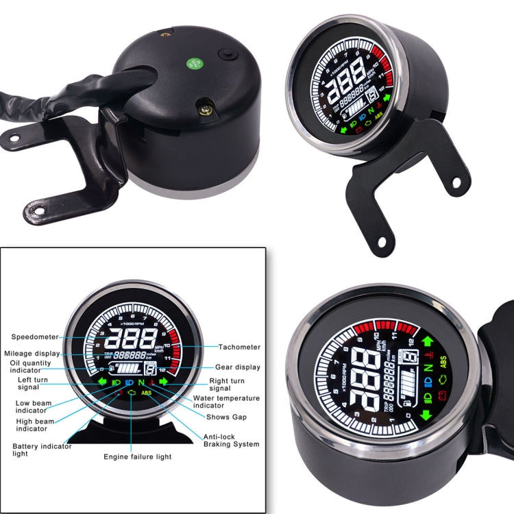 Universal Motorcycle Modified Multi-functional LED Digital Meter Indicator Light Tachometer Odometer Speedometer Oil Meter, LED Digital Meter