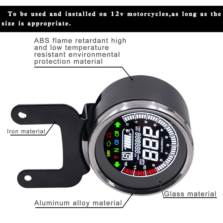 Universal Motorcycle Modified Multi-functional LED Digital Meter Indicator Light Tachometer Odometer Speedometer Oil Meter, LED Digital Meter