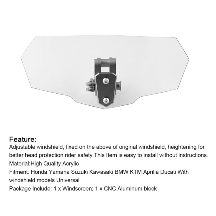 MB-WE024 Universal Motorcycle Modified Acrylic Heightened Windshield, MB-WE024(Black), MB-WE024(Grey), MB-WE024(White)