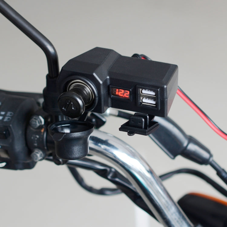CS-1072B1 Motorcycle Dual USB Charger + Voltmeter with Cigarette Lighter & Cigarette Butts, CS-1072B1