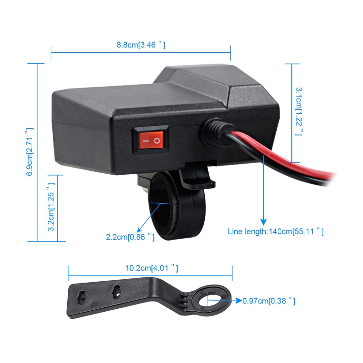CS-1072B1 Motorcycle Dual USB Charger + Voltmeter with Cigarette Lighter & Cigarette Butts, CS-1072B1