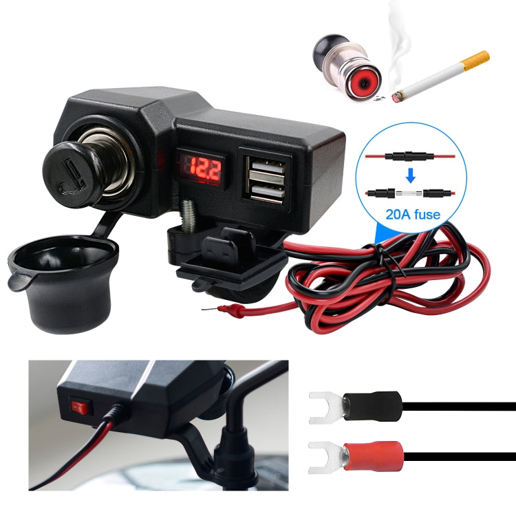 CS-1072B1 Motorcycle Dual USB Charger + Voltmeter with Cigarette Lighter & Cigarette Butts, CS-1072B1