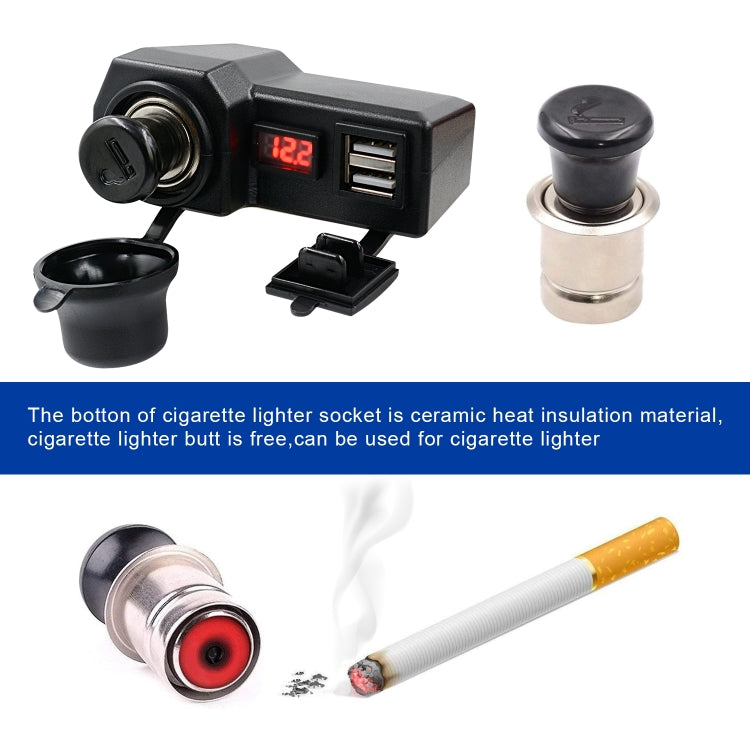 CS-1072B1 Motorcycle Dual USB Charger + Voltmeter with Cigarette Lighter & Cigarette Butts, CS-1072B1