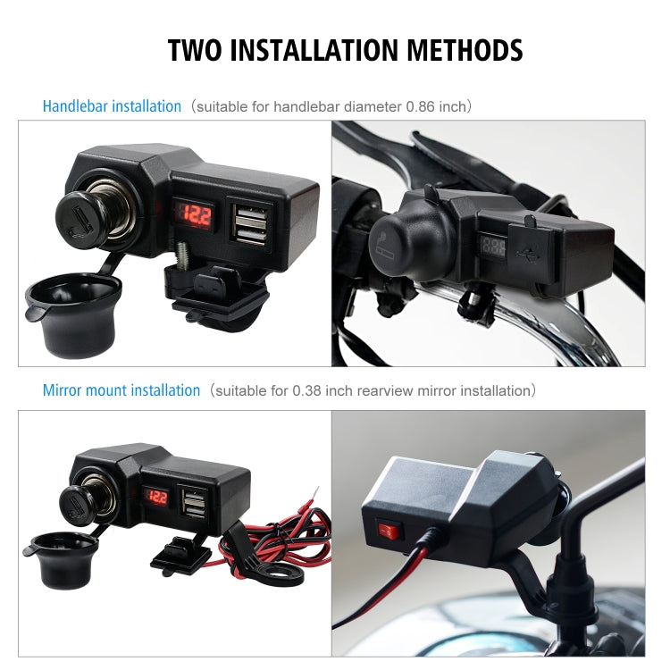 CS-1072B1 Motorcycle Dual USB Charger + Voltmeter with Cigarette Lighter & Cigarette Butts, CS-1072B1