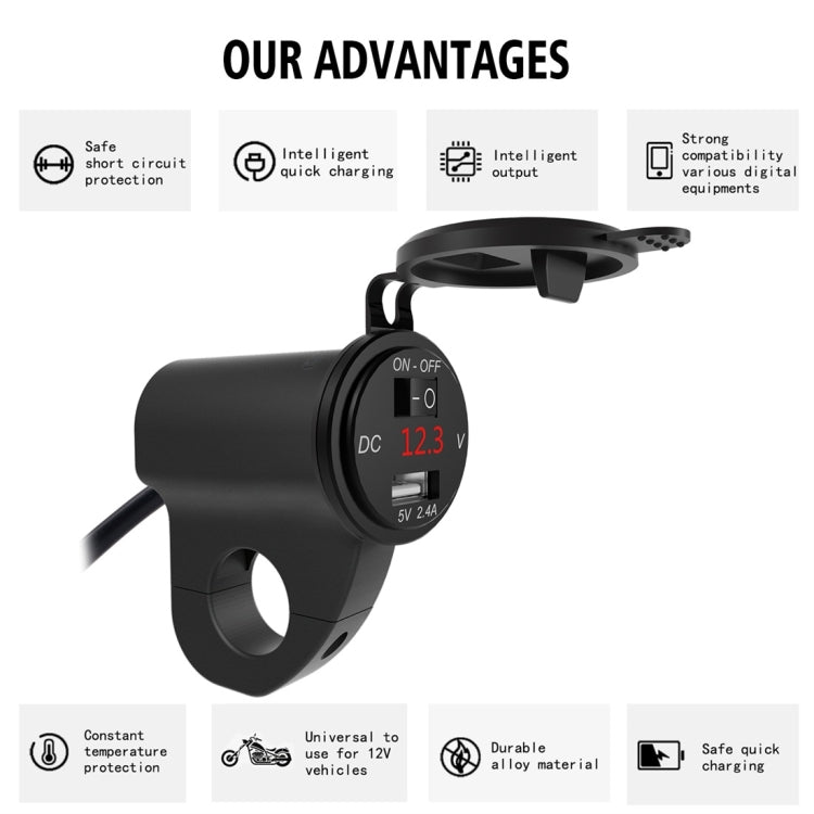 ZH-975A1 Motorcycle Aluminum Alloy Waterproof Mobile Phone Single USB Charger with Red Voltmeter, ZH-975B1, ZH-975A1