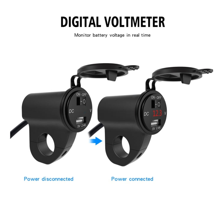 ZH-975A1 Motorcycle Aluminum Alloy Waterproof Mobile Phone Single USB Charger with Red Voltmeter, ZH-975B1, ZH-975A1
