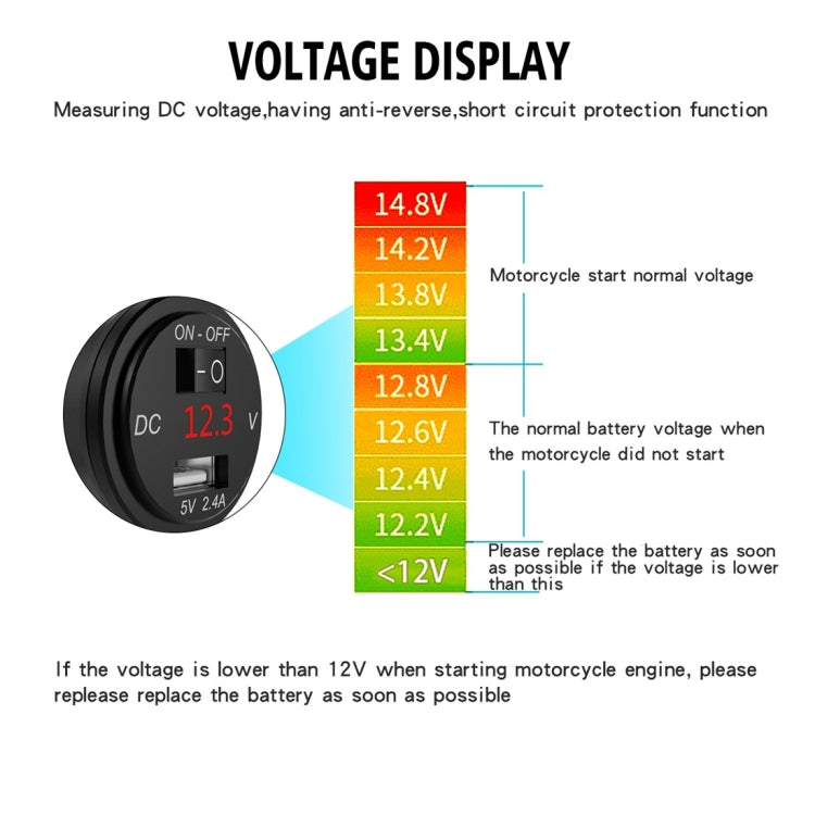 ZH-975A1 Motorcycle Aluminum Alloy Waterproof Mobile Phone Single USB Charger with Red Voltmeter, ZH-975B1, ZH-975A1
