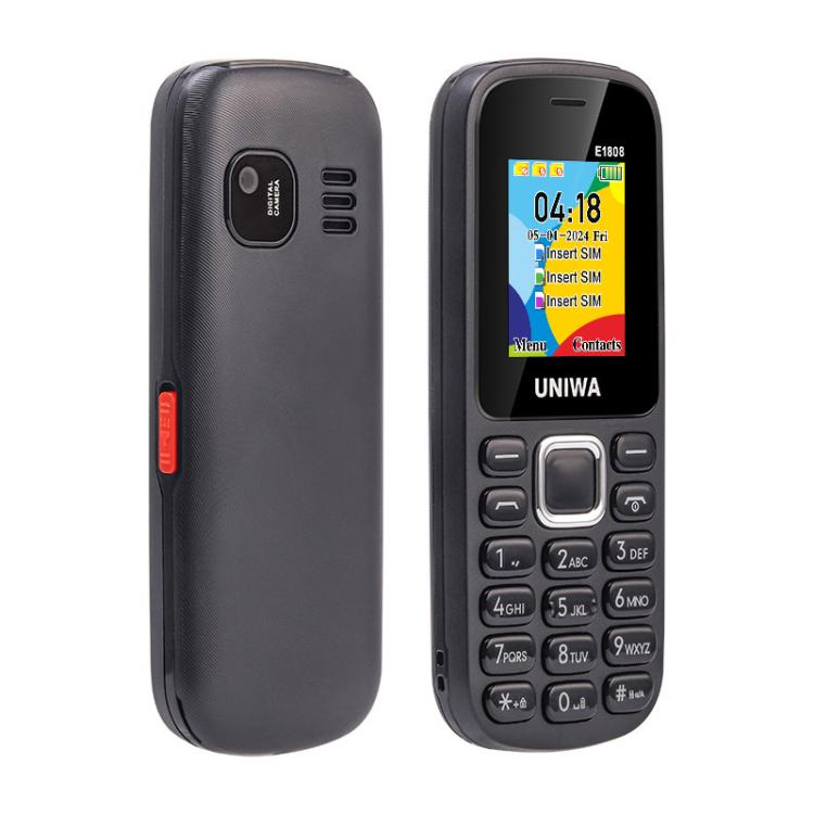 هاتف UNIWA E1808 Elder Keypad، شاشة 1.77 بوصة SC6531E، مصباح LED، 21 مفتاحًا، شبكة 2G، ثلاث شرائح SIM، قابس الاتحاد الأوروبي