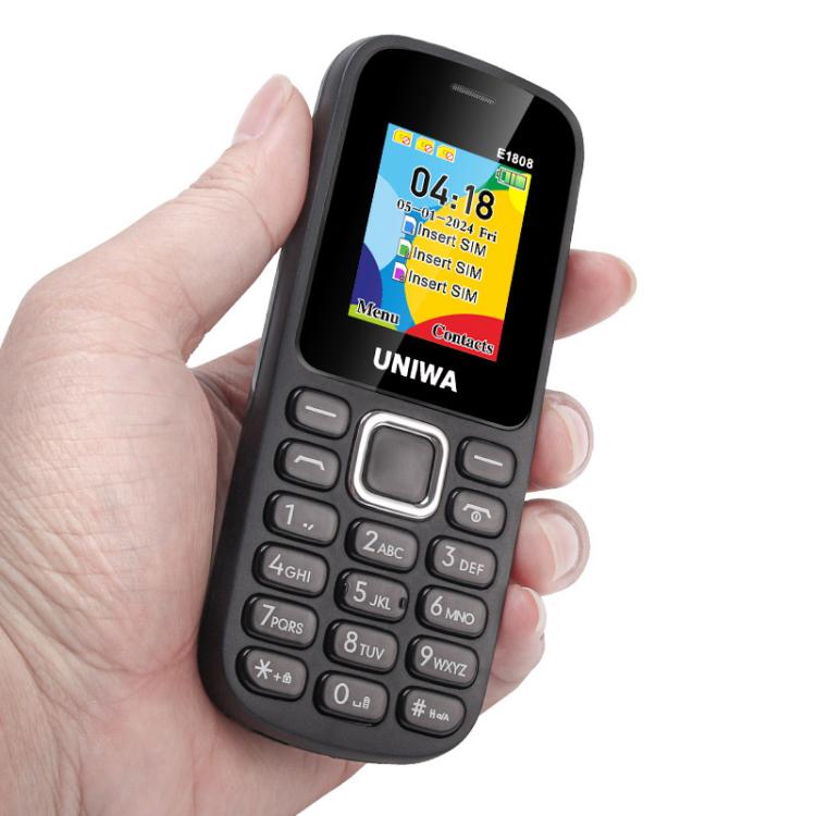 هاتف UNIWA E1808 Elder Keypad، شاشة 1.77 بوصة SC6531E، مصباح LED، 21 مفتاحًا، شبكة 2G، ثلاث شرائح SIM، قابس الاتحاد الأوروبي