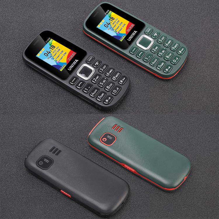 هاتف UNIWA E1808 Elder Keypad، شاشة 1.77 بوصة SC6531E، مصباح LED، 21 مفتاحًا، شبكة 2G، ثلاث شرائح SIM، قابس الاتحاد الأوروبي
