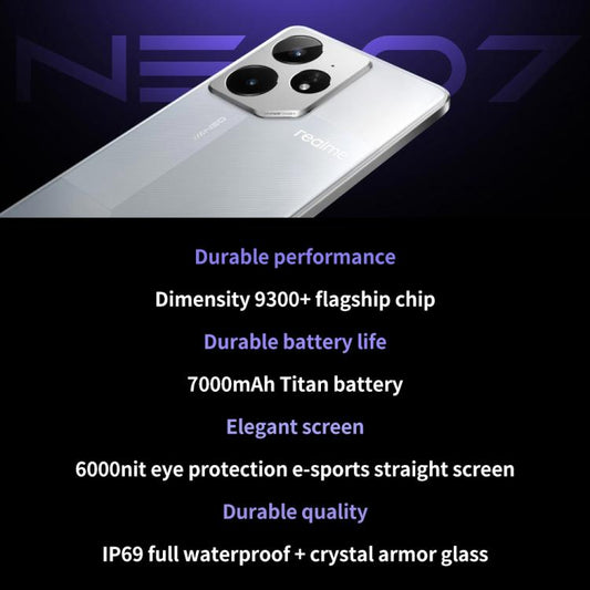ريلمي نيو 7، 16 جيجابايت + 1 تيرابايت، 6.78 بوصة، أندرويد 15 / واجهة Realme UI 6.0، معالج MediaTek Dimensity 9300+ ثماني النواة، NFC، شبكة: 5G، يدعم جوجل بلاي، ريلمي نيو 7، 16 جيجابايت + 1 تيرابايت
