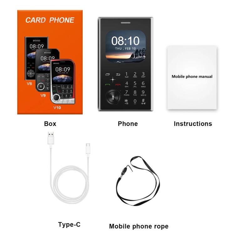 هاتف محمول V8 Card، 2.01 بوصة، MTK6261D، يدعم البلوتوث، FM، مصباح يدوي، GSM، ثنائي الشريحة