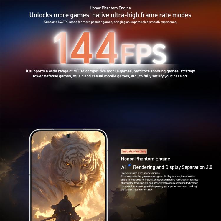 هاتف Honor GT Pro، 16 جيجابايت + 1 تيرابايت، مستشعر بصمة بالموجات فوق الصوتية، شاشة 6.78 بوصة، نظام التشغيل MagicOS 9.0 / أندرويد 15، معالج Snapdragon 8 Elite ثماني النواة، شبكة 5G، NFC، OTG، 16 جيجابايت + 1 تيرابايت