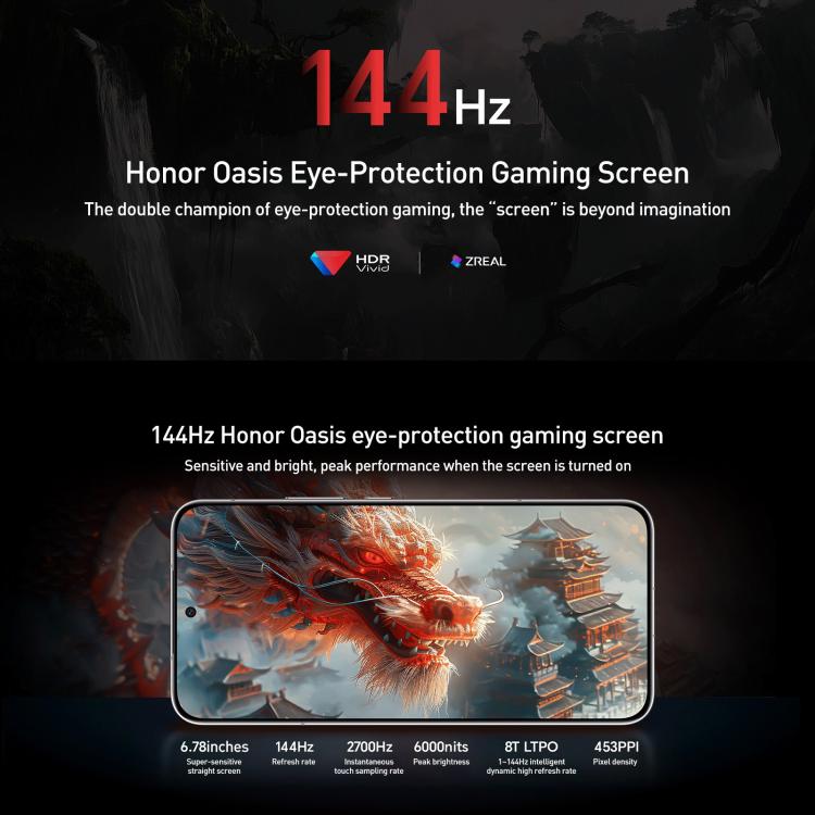 هاتف Honor GT Pro، 16 جيجابايت + 1 تيرابايت، مستشعر بصمة بالموجات فوق الصوتية، شاشة 6.78 بوصة، نظام التشغيل MagicOS 9.0 / أندرويد 15، معالج Snapdragon 8 Elite ثماني النواة، شبكة 5G، NFC، OTG، 16 جيجابايت + 1 تيرابايت