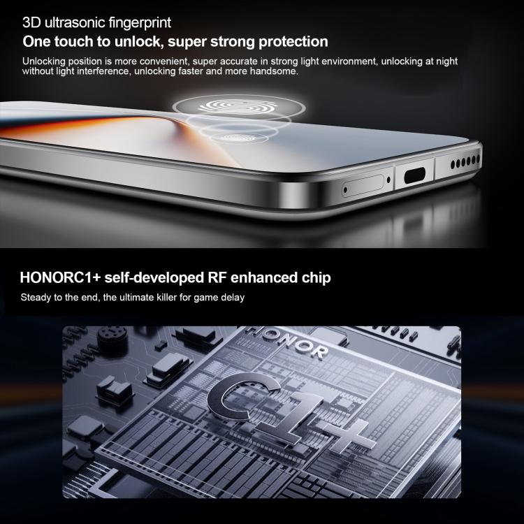 هاتف Honor GT Pro، 16 جيجابايت + 1 تيرابايت، مستشعر بصمة بالموجات فوق الصوتية، شاشة 6.78 بوصة، نظام التشغيل MagicOS 9.0 / أندرويد 15، معالج Snapdragon 8 Elite ثماني النواة، شبكة 5G، NFC، OTG، 16 جيجابايت + 1 تيرابايت