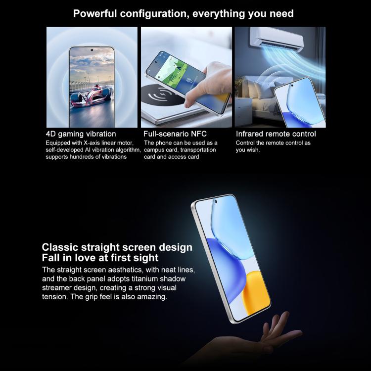 هاتف Honor X60 GT، ذاكرة 16 جيجابايت + 512 جيجابايت، بصمة مدمجة في الشاشة، شاشة 6.7 بوصة، نظام التشغيل MagicOS 9.0، نظام أندرويد 15.0، معالج Snapdragon 8+ من الجيل الأول، ثماني النواة، شبكة 5G، OTG، NFC، ذاكرة 16 جيجابايت + 512 جيجابايت