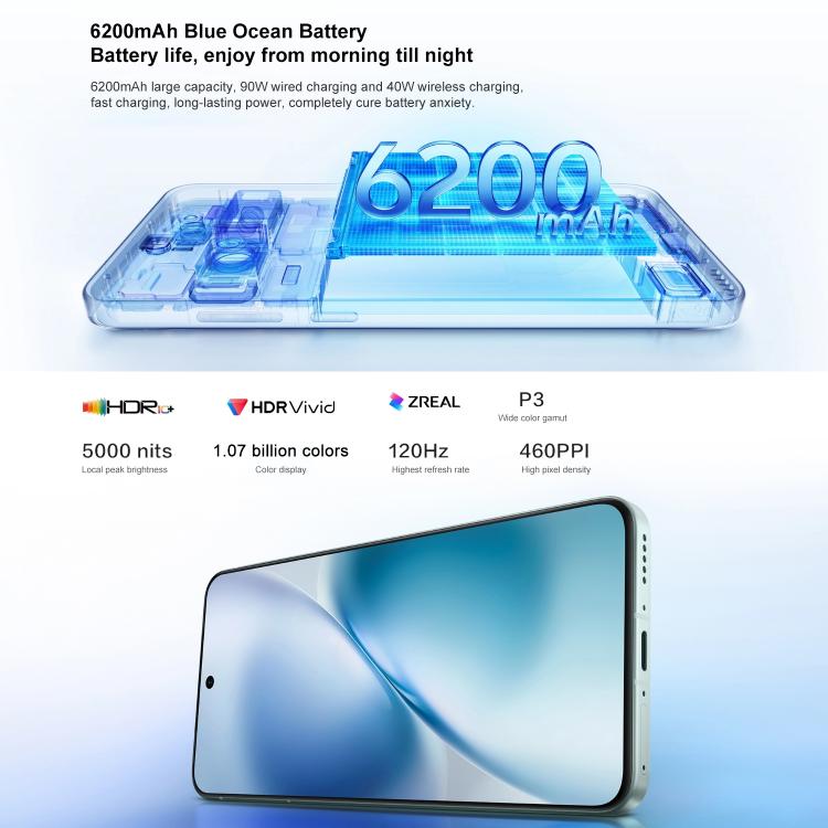فيفو X200s، 16 جيجابايت + 1 تيرابايت، معرف الوجه / بصمة الإصبع بالموجات فوق الصوتية ثلاثية الأبعاد، 6.67 بوصة OriginOS 5 / Android 15 Dimensity 9400+ ثماني النواة، OTG، NFC، شبكة: 5G، يدعم جوجل بلاي، 16 جيجابايت + 1 تيرابايت