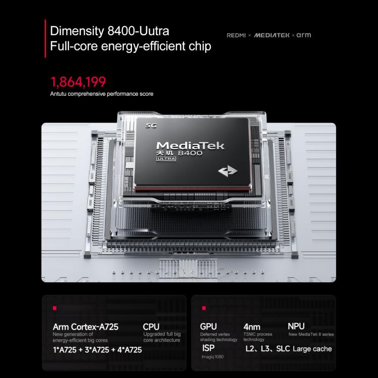 شاومي ريدمي توربو 4، 16 جيجابايت + 256 جيجابايت، 6.67 بوصة، شاومي هايبر أو إس 2، معالج ديمنستي 8400 فائق النوى 3.0 جيجاهرتز، NFC، شبكة 5G، 16 جيجابايت + 256 جيجابايت