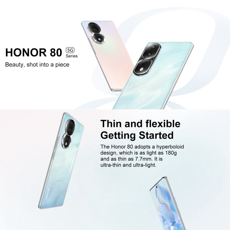 Triple Back Cameras, Screen Fingerprint Identification, 6.67 inch Magic UI 7.0 Qualcomm Snapdragon 782G Octa Core up to 2.7GHz, Network: 5G, OTG, NFC, Not Support Google Play, Honor 80 5G, 8GB+256GB