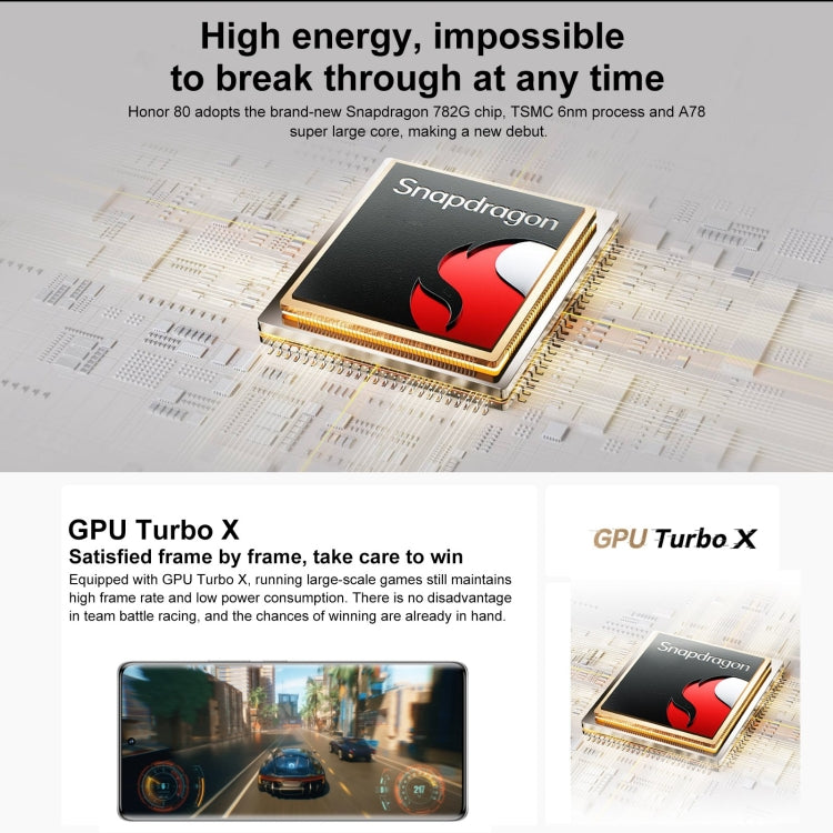 Triple Back Cameras, Screen Fingerprint Identification, 6.67 inch Magic UI 7.0 Qualcomm Snapdragon 782G Octa Core up to 2.7GHz, Network: 5G, OTG, NFC, Not Support Google Play, Honor 80 5G, 8GB+256GB