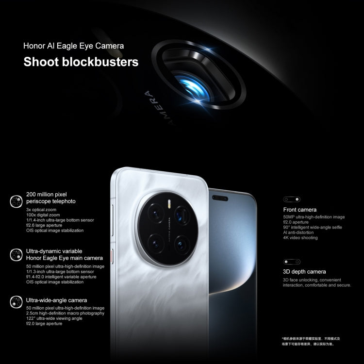 Honor Magic7 Pro، 12 جيجابايت + 256 جيجابايت، شاشة بصمة الإصبع، 6.8 بوصة MagicOS 9.0 / Android 15 Snapdragon 8 Elite 3nm ثماني النواة، الشبكة: 5G، NFC، OTG، لا يدعم Google Play، 12 جيجابايت + 256 جيجابايت