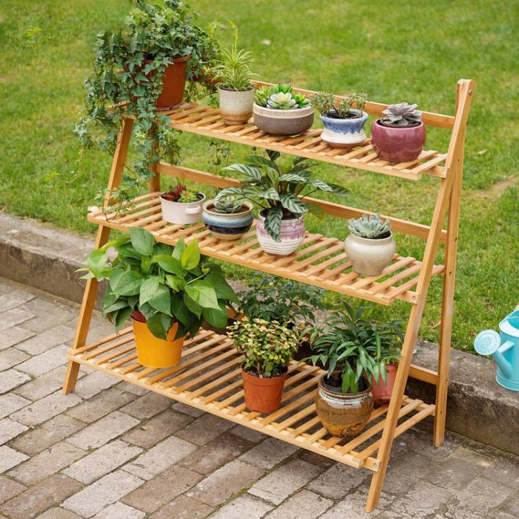 Bamboo 3-Tier Hanging Plant Stand Planter Shelves Flower Pot Storage Rack Folding Display Shelving Plants Shelf, Width: 100cm, 3-Tie Width: 100cm(White), 3-Tie Width: 100cm(Apricot)