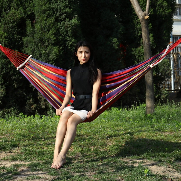 Outdoor Rollover-resistant Double Person Canvas Hammock Portable Beach Swing Bed with Wooden Sticks, Size: 190 x 150cm