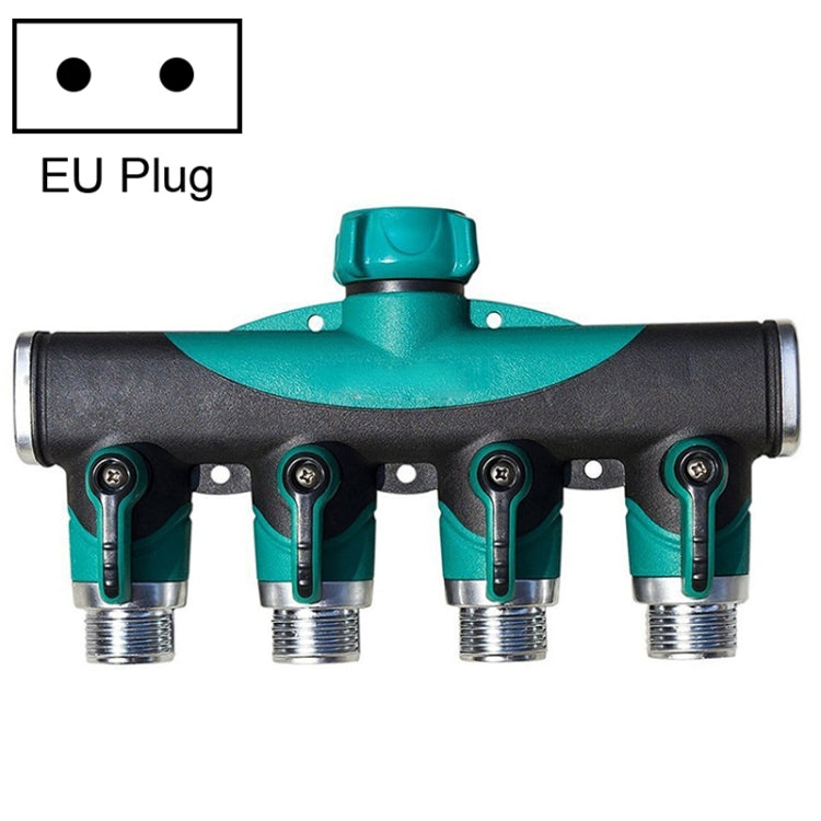 4 In 1 Multi-function Garden Water Sprinklers Lawn Irrigation Valve Water Dividing Controller Water Pipe Shunt, EU Plug, EU Plug
