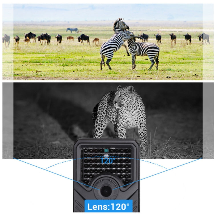 PR-200B 120 Degrees Wide Angle Lens IP56 Waterproof 12MP 1080P HD Infrared Hunting Trail Camera, Support TF Card, PIR Distance: 10-15m