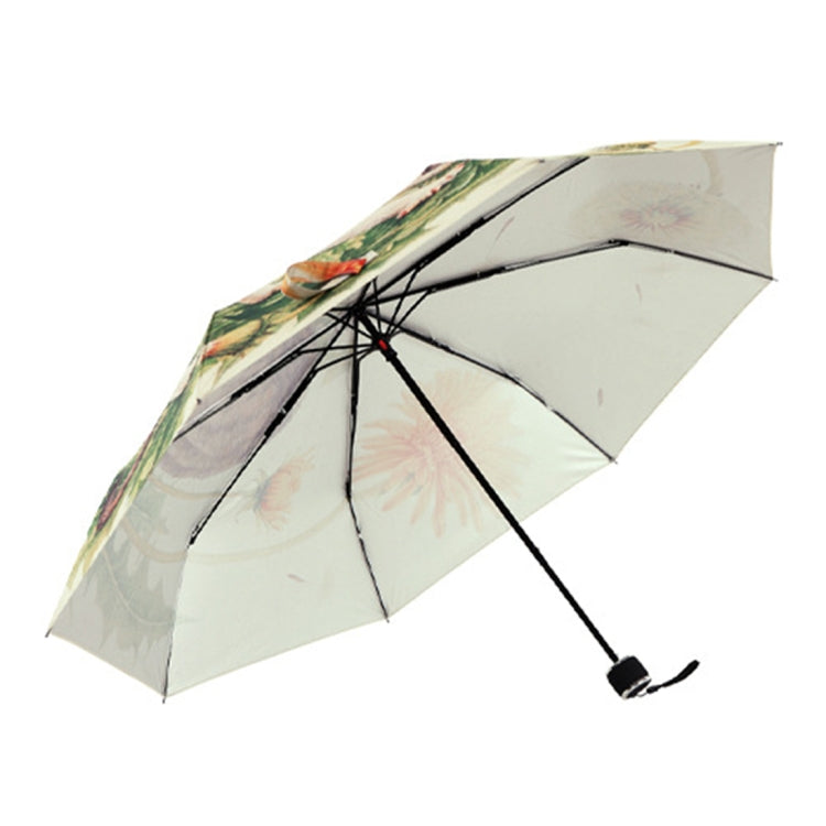 Creative Fashion Three Fold Lazy Cat Pattern Silver Tape Anti Ultraviolet Sunshade Umbrella