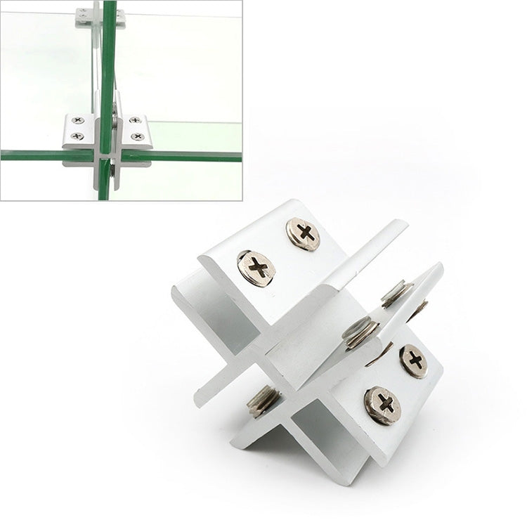 Cross-type Aluminum Alloy Glass Combination Clamp Cabinet Partition Fixing Clip, Cliped 10-12mm, Cross-type Cliped 10-12mm