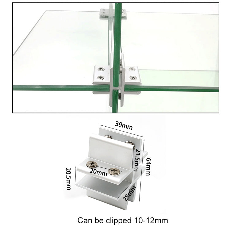 Cross-type Aluminum Alloy Glass Combination Clamp Cabinet Partition Fixing Clip, Cliped 10-12mm, Cross-type Cliped 10-12mm
