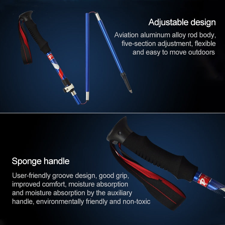 5 Node Portable Foldable Aluminium Alloy Alpenstocks Trekking Poles, Folding Length : 35CM