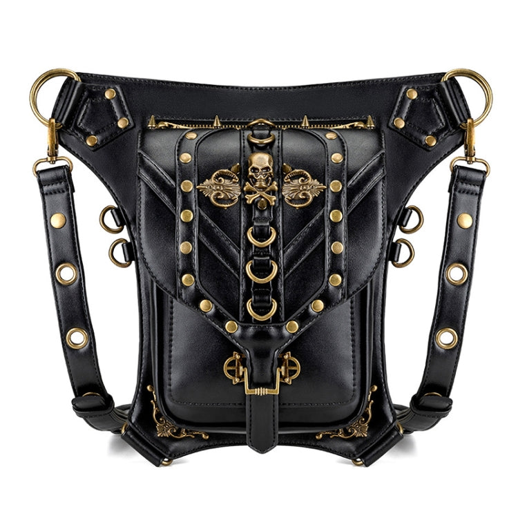 FHG131BK Skull Head Decoration Multi-function PU Leather One-shoulder Crossbody Bag Waist Bag for Ladies, 21 x 16cm