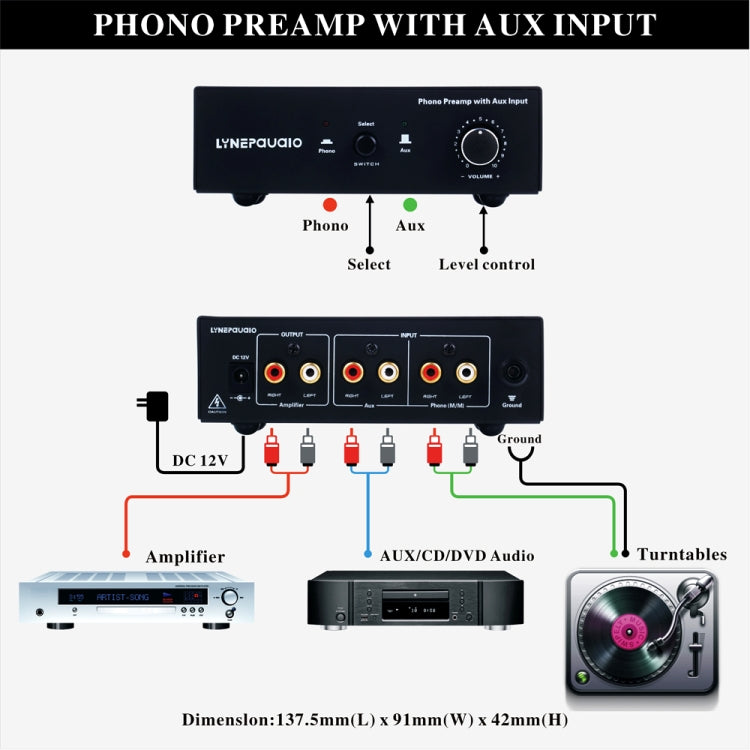 B855 LINEPAUDIO مضخم إشارة الهاتف المسبق مع مدخل مساعد وتحكم في مستوى الصوت