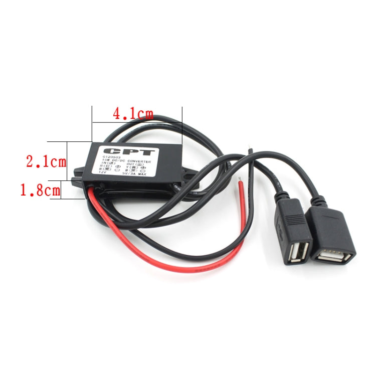 Car Motorcycle Dual USB Car Charger DC 12V To 5V 3A Power Adapter with for Car GPS Tracker DVR, Length: 1m, Car Dual USB Power Adapter