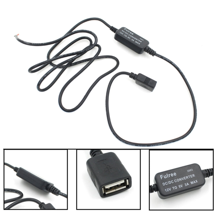 Car Motorcycle Single USB Car Charger DC 12V To 5V 3A Power Adapter for Car GPS Tracker DVR, Length: 1m, Car Single USB Power Adapter