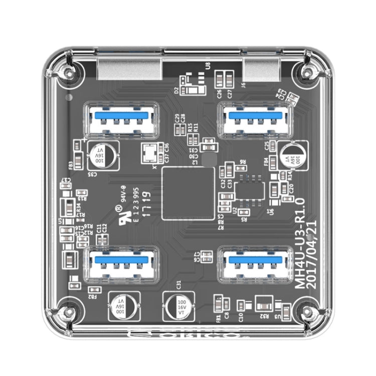 موزع سطح مكتب شفاف من أوريكو MH4U-100 USB 3.0 مع كابل Micro USB بطول 100 سم، MH4U-100