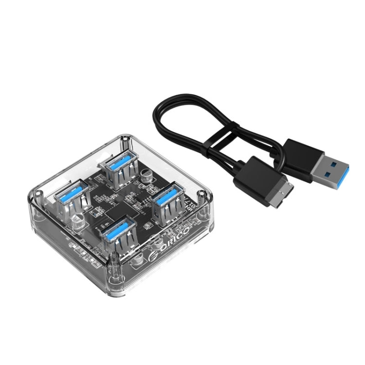 موزع سطح مكتب شفاف من أوريكو MH4U-100 USB 3.0 مع كابل Micro USB بطول 100 سم، MH4U-100