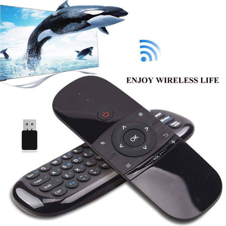 W1 Wireless QWERTY 57-Keys Keyboard 2.4G Air Mouse Remote Controller with LED Indicator for Android TV Box, Mini PC, Smart TV, Projector, HTPC, All-in-one PC / TV, W1