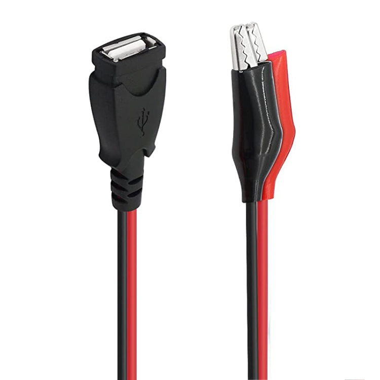 كابل تمديد توصيل الطاقة USB-A أنثى إلى 2 × مشبك تمساح، الطول: 0.5 متر، USB-A أنثى